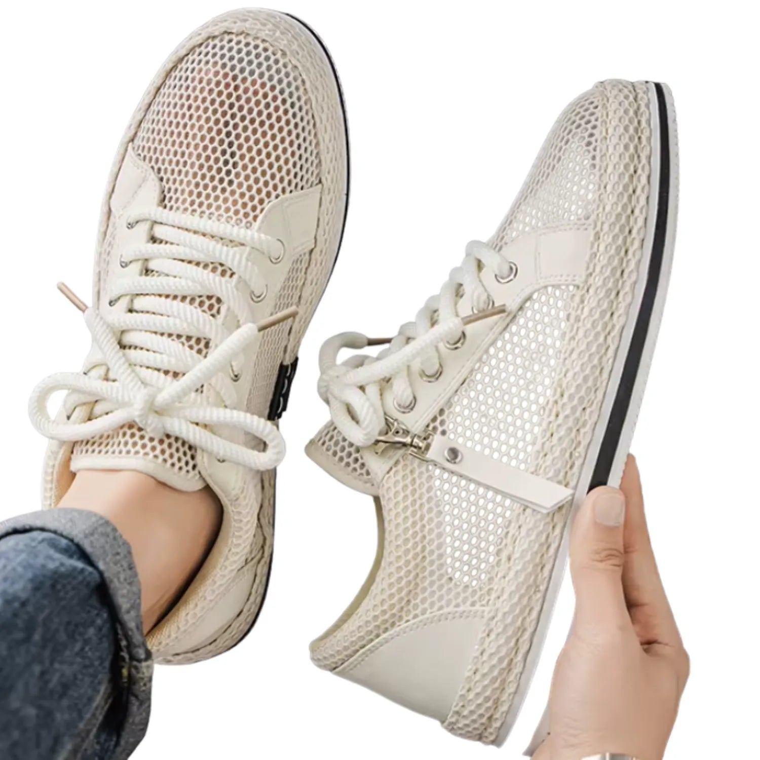 tênis masculino bege malha ventilação frescor