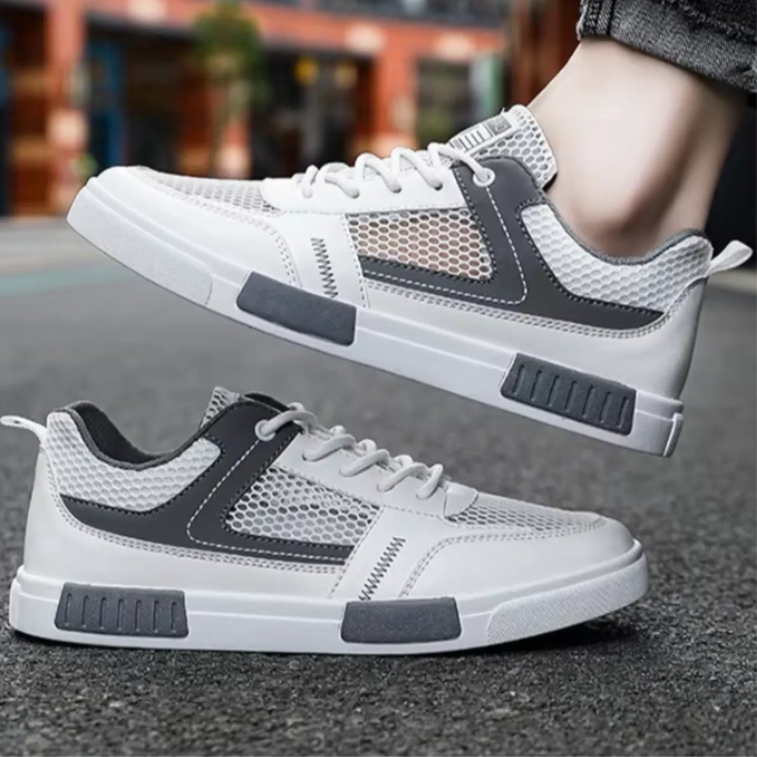 tênis masculino branco cinza vistoso