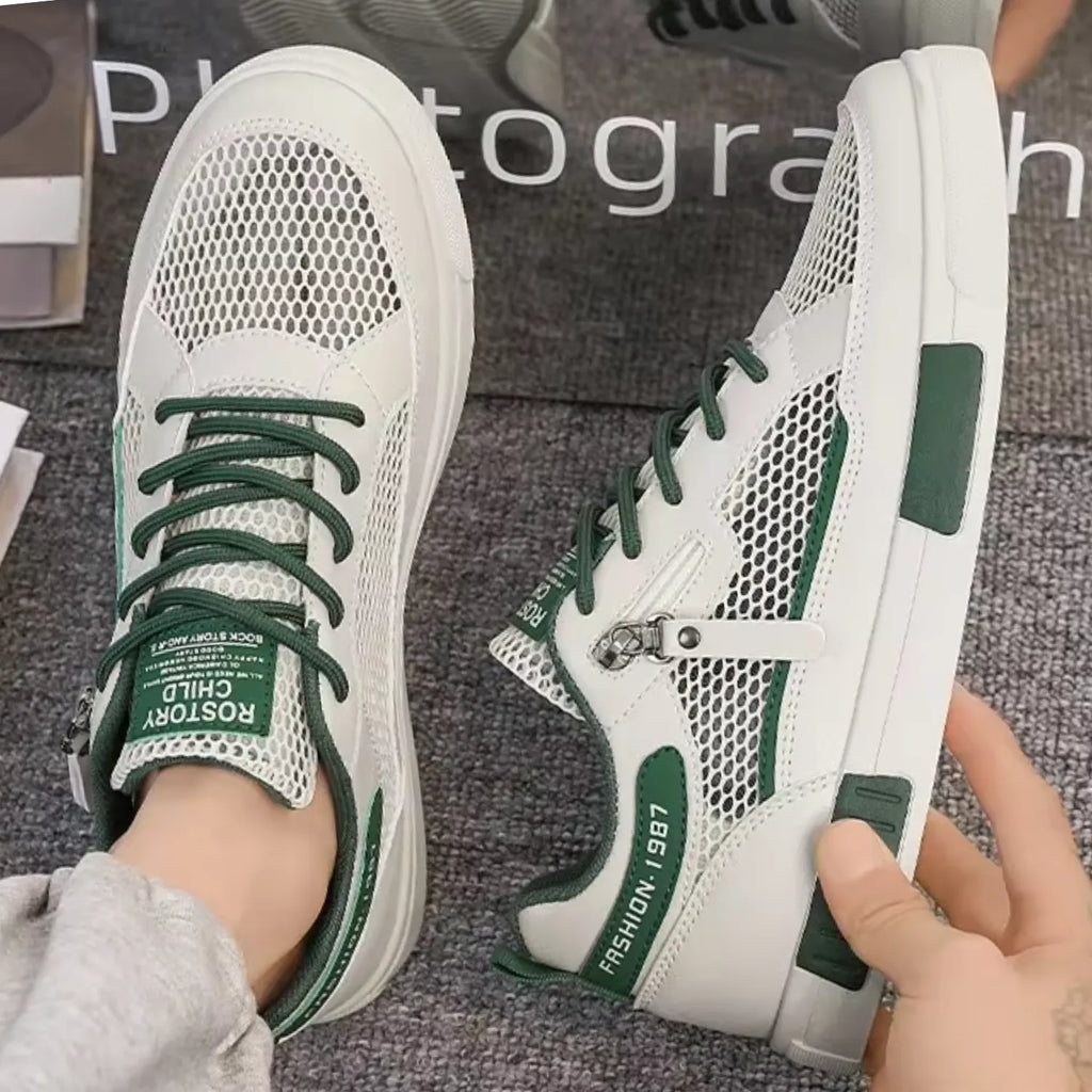 tênis masculino branco e bege elegância ventilação