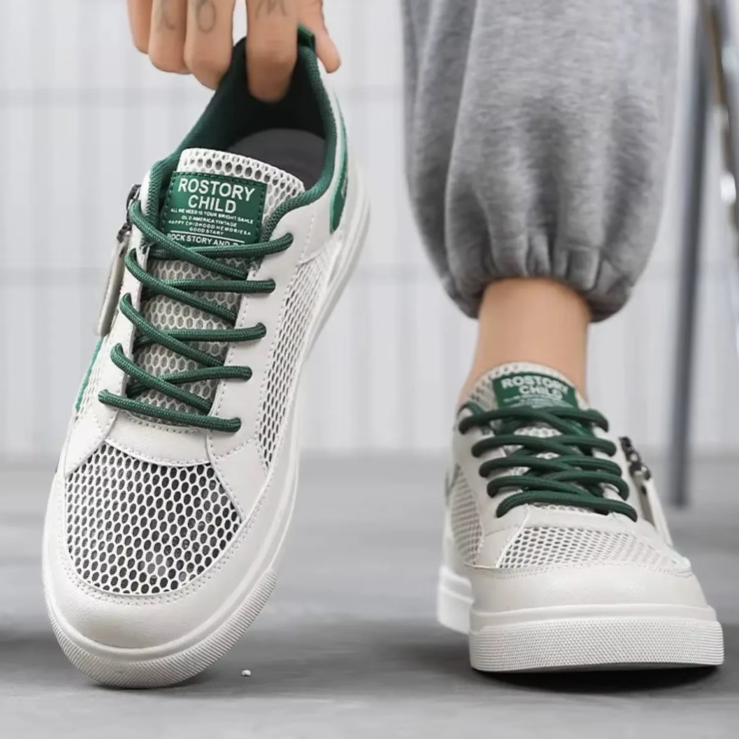 tênis masculino branco e bege frescor elegante