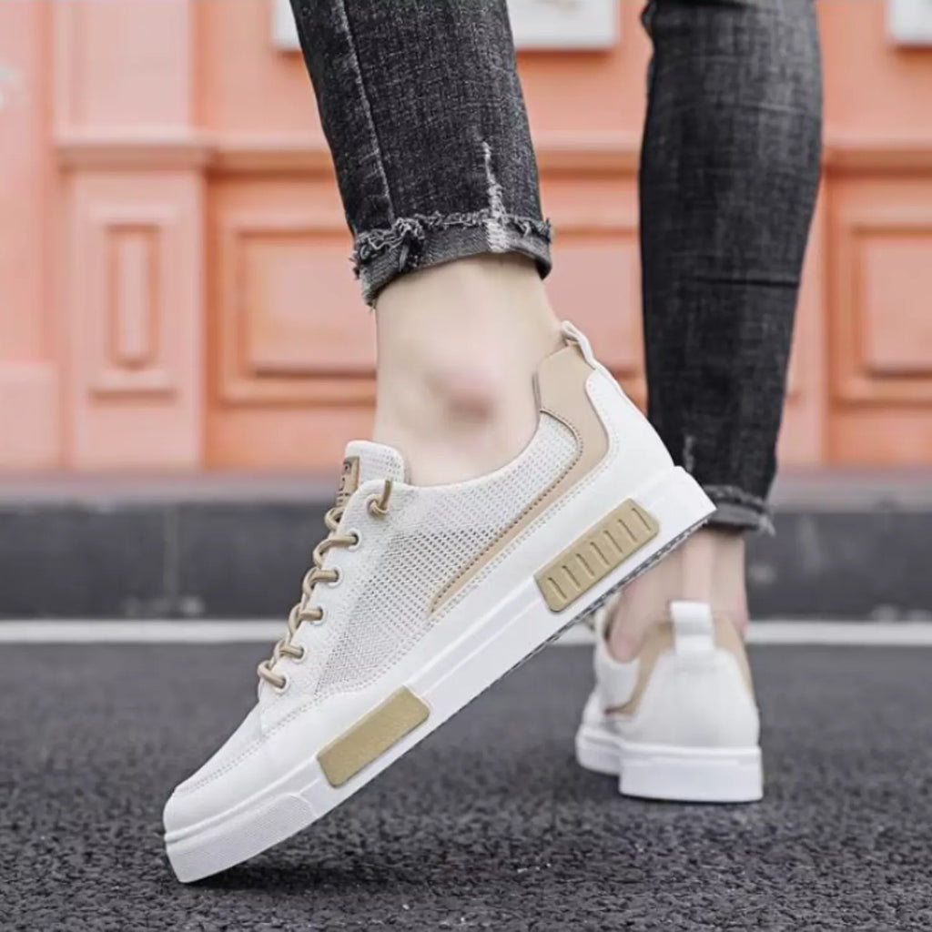 tênis masculino branco e bege macio amortecimento