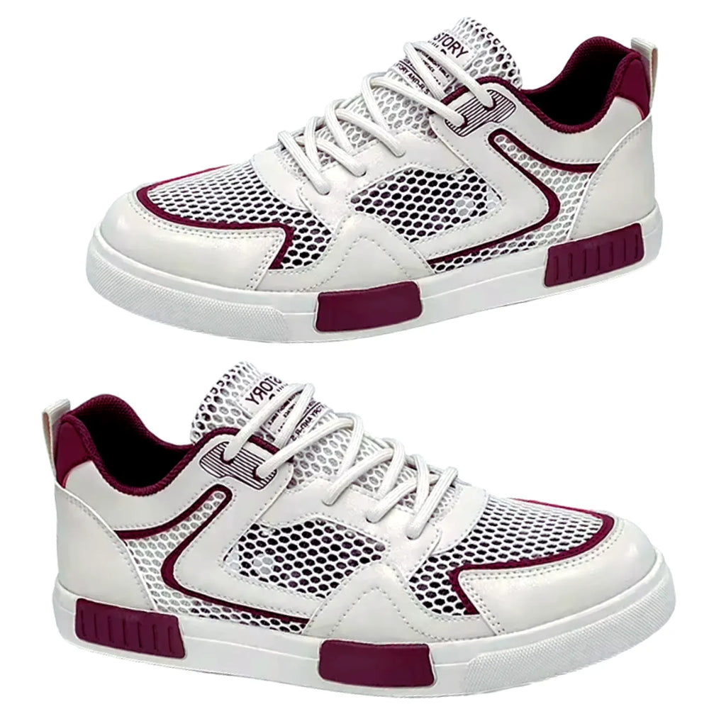 tênis masculino branco e vinho frescor e conforto