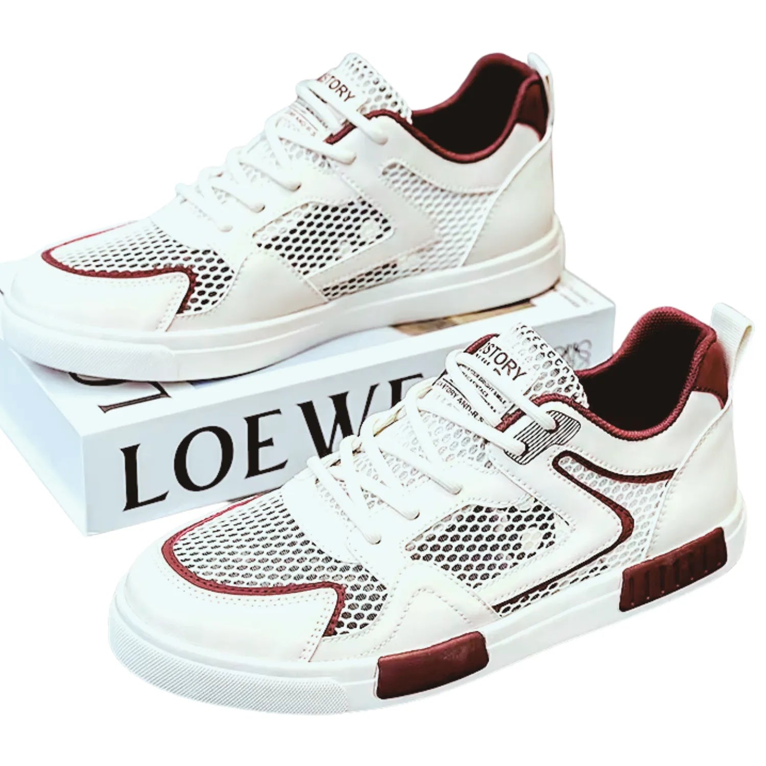 tênis masculino branco e vinho respirável