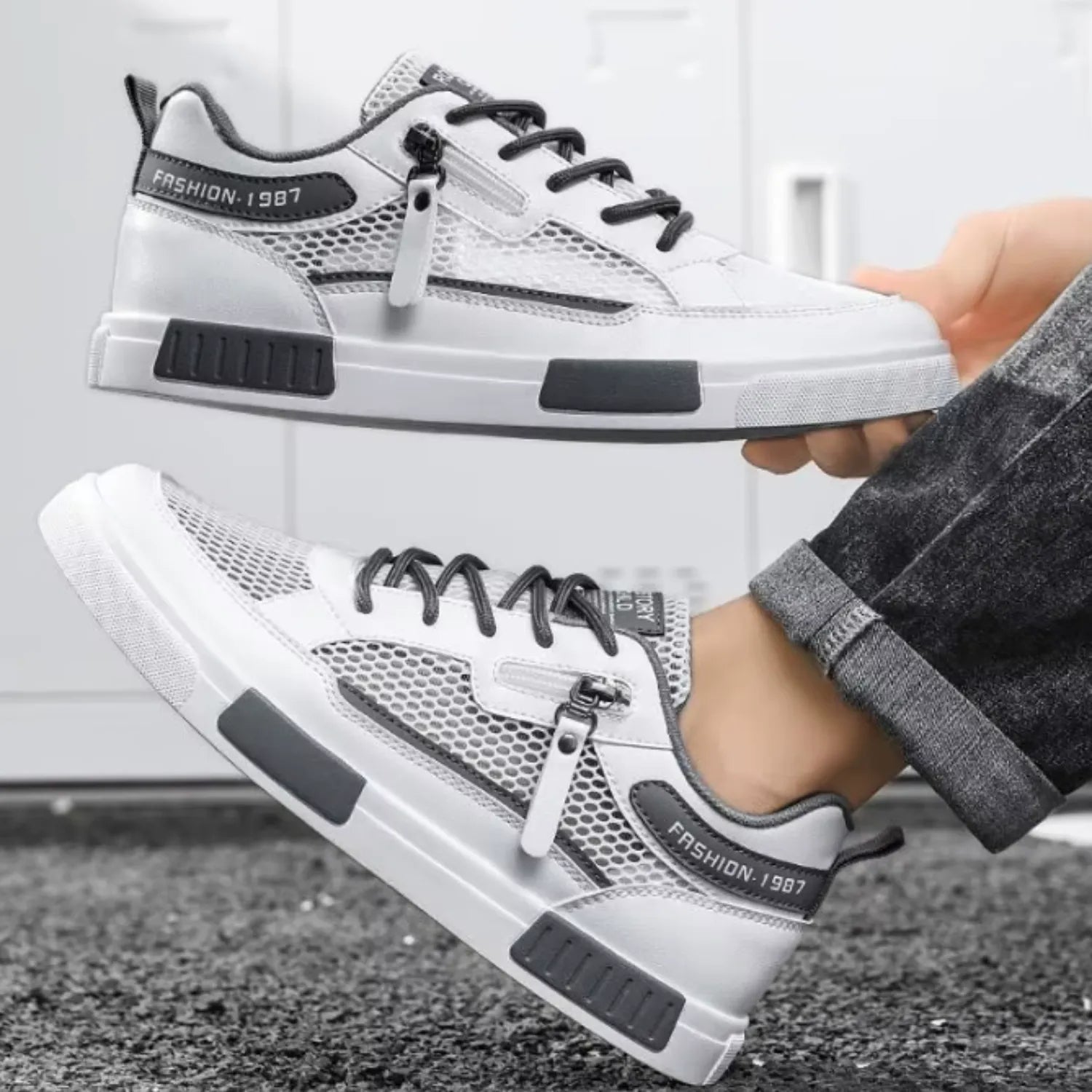 tênis masculino e unissex branco cinza beleza conforto