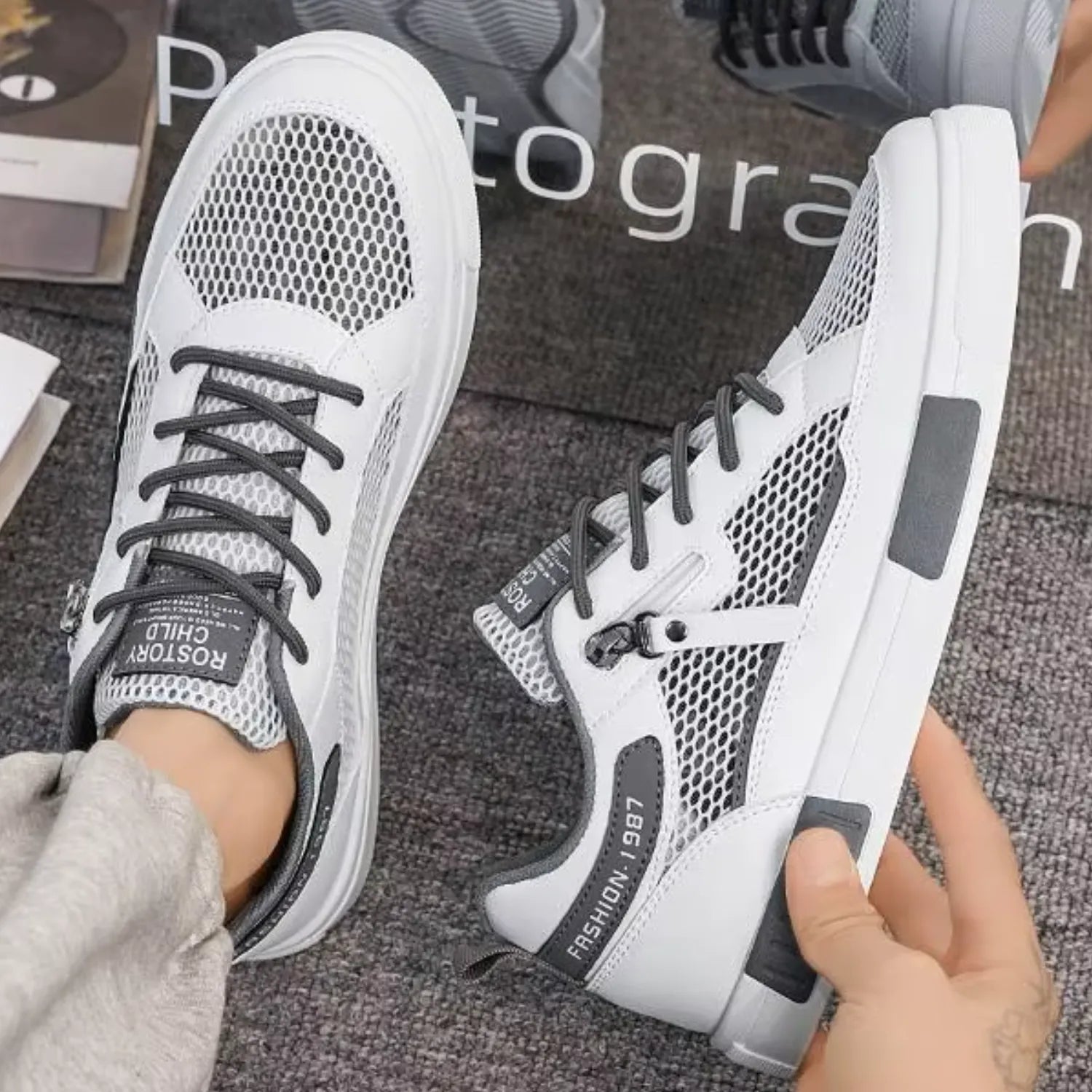 tênis masculino e unissex branco cinza frescor ventilação