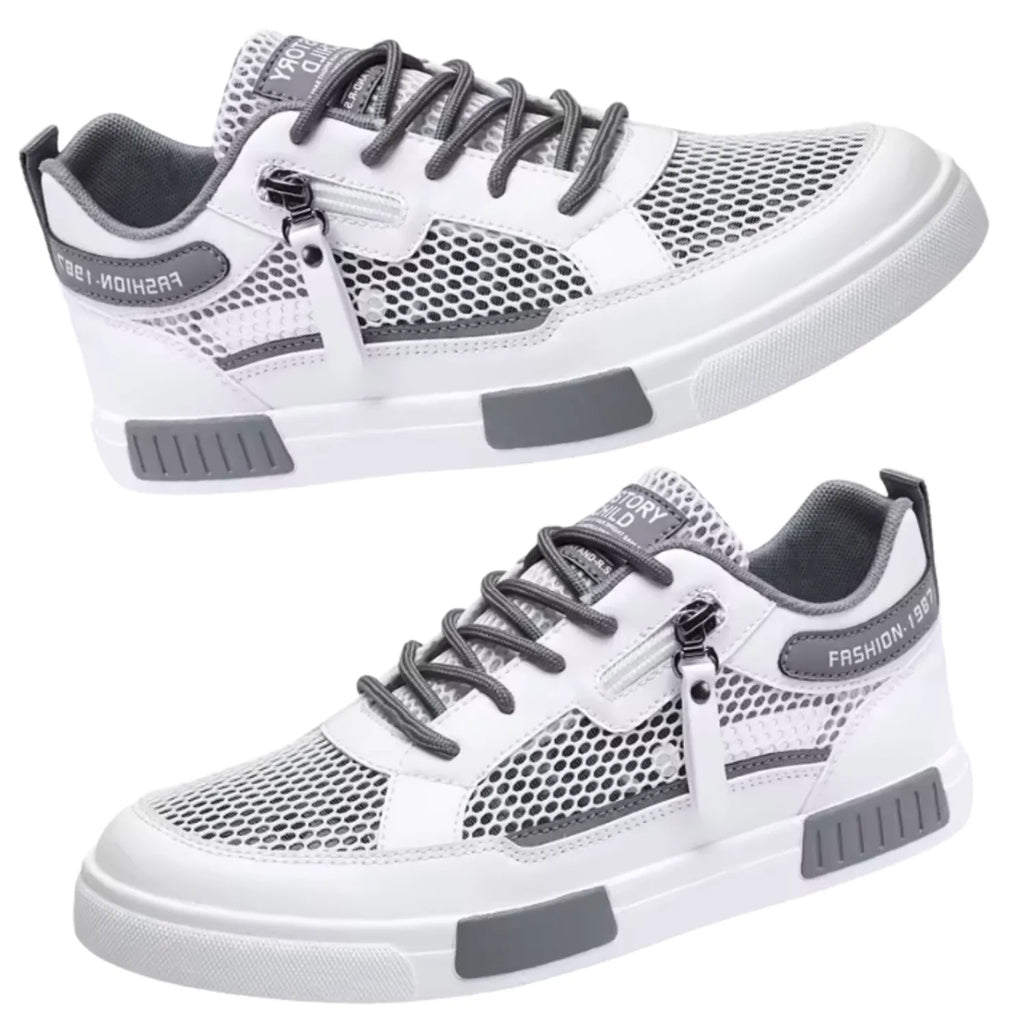 tênis masculino e unissex branco cinza zíper e confort