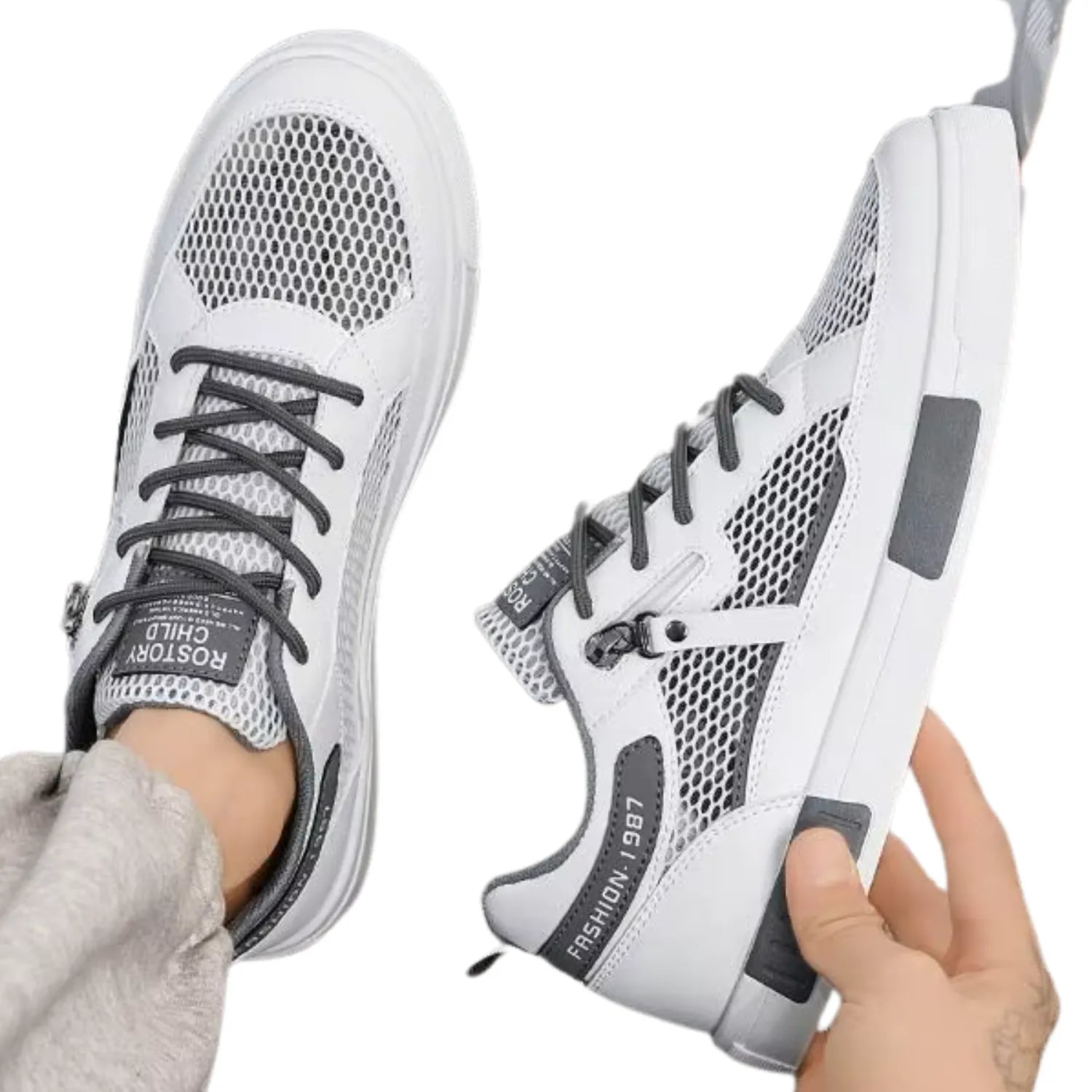 tênis masculino e unissex branco cinza zíper respiração
