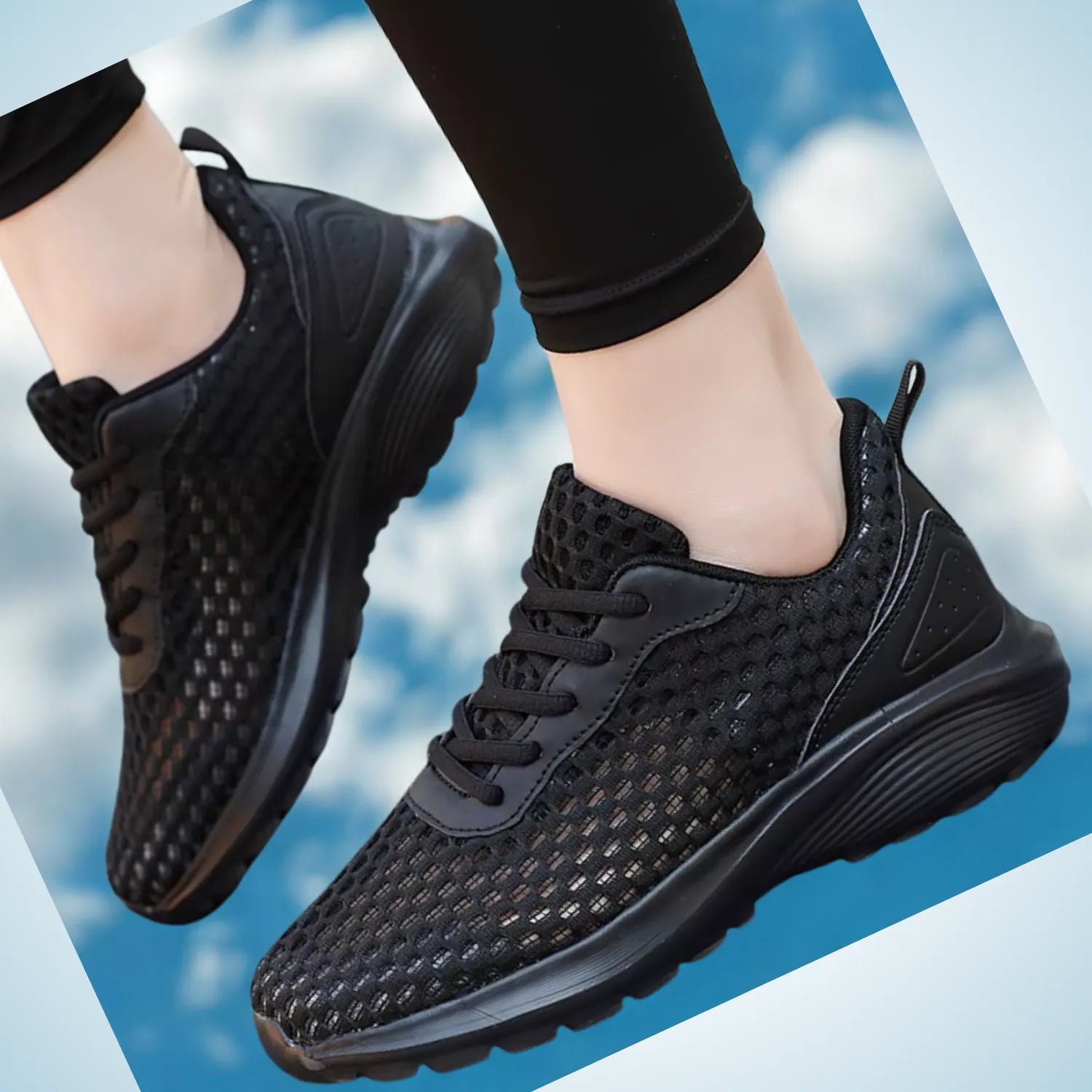 tênis preto feminino de malha frescor e leveza